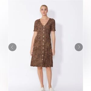 Sass Australia Lauren Leopard Print Midi Dress Button Front Fit and Flare 8